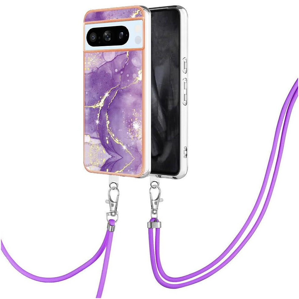 Case For Google Pixel 8 Pro Marble Crossbody Lanyard Strap Anti-Scratch Soft Bumper 9425574809728