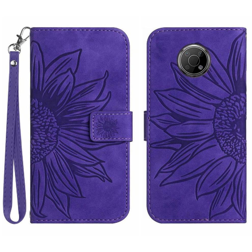 Case For Nokia G300 Luxury Pu Leather Short Strap Flip Wallet Phone Case With Card Slots Holder Embossed Sunflower 9425574809636