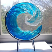 Creative Blue Ocean Wave Craft Ornament, Compatible with Ocean Theme Decor, Acrylic Wave Sculpture for Desktop, Garden, Sea Pendant