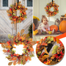 Décorations d'Halloween pour intérieur et extérieur en liquidation - Compatible avec Ympuoqn, Couronne de baies en mousse et feuilles d'érable