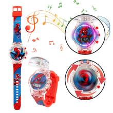 Montre pour enfants avec personnages de dessins animés, lumières clignotantes, montre musicale numérique lumineuse avec toupie et étui à clapet