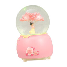 Crystal Snow Globe Music Box with Rotating Snowflakes LED Light and Vintage Girl Figurine Gift