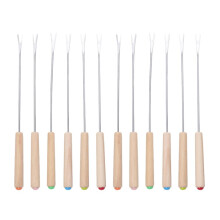 12Pcs Stainless Steel Fondue Forks with Heat Insulated Wooden Handle for Cheese and Chocolate