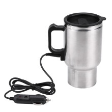 12V Stainless Steel Car Kettle with Vacuum Insulation and Indicator Light, 450ml Travel Heated Cup