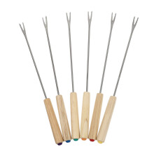 6Piece Stainless Steel Fondue Forks with HeatInsulation Wooden Handles for Cheese Chocolate Fruit Parties