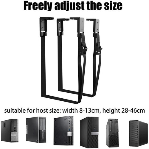 Adjustable Under Desk CPU Holder with Straps, SpaceSaving PC Tower Mount Stand, Black 1