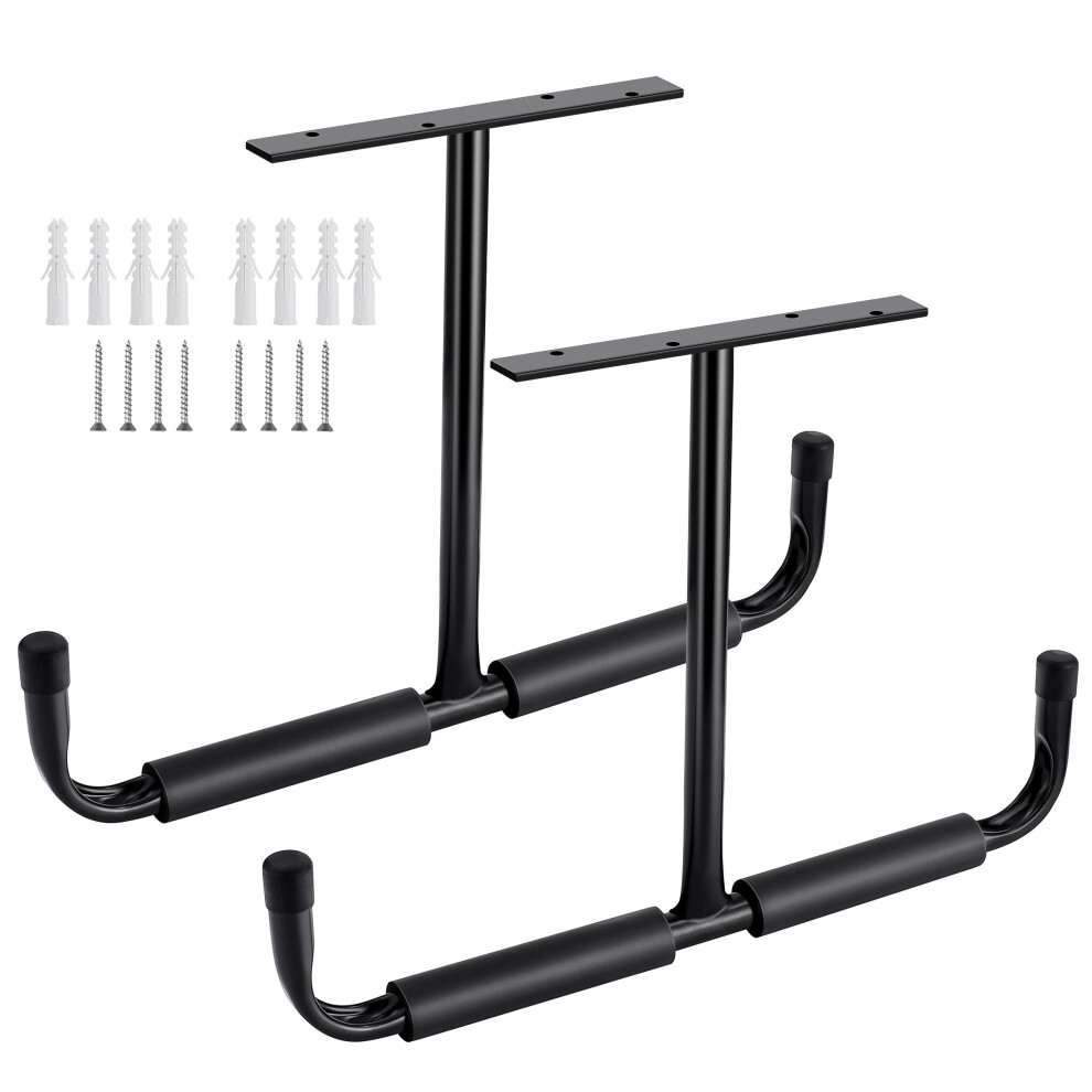Garage Ceiling Storage Hooks Heavy Duty Double Arm Ceiling Mounted For Ladders Bikes 2 Pack Black 9164114653215