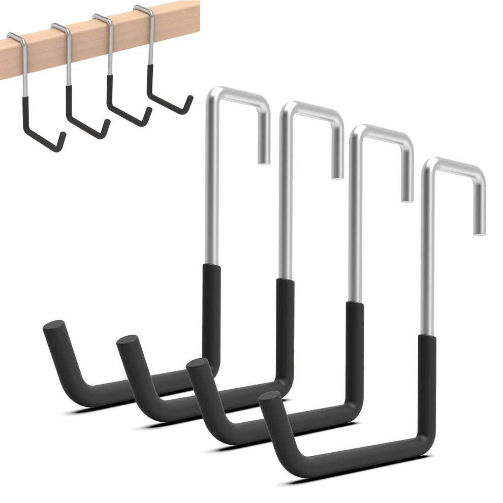 Heavy Duty Large S Hooks For Garage Storage, 4Pcs Steel Rafter Hooks For Ladder And Bike, Black 9113335044791