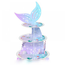Tier Cupcake Holder for Mermaid Party, Under The Sea Party Decorations with Mermaid Theme Party Supplies, Reusable Cupcake Display Cartoon Style
