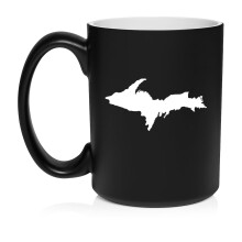 Upper Peninsula Michigan Ceramic Coffee Mug Tea Cup Gift (15oz Matte Black)
