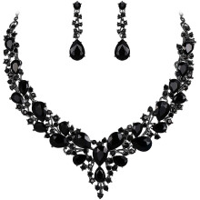 Conjunto de colar e brincos com pingente de lágrima floral ondulado e strass para casamento (Tamanho único, nº 04)