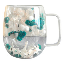 XIUH Glass&Bottle Big Sale! Creative Real Flower Double Layer Cup Household Coffee Cup Glass Water Cup Bar Cafe Cup High Color