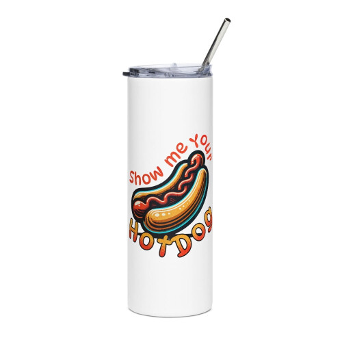 Αστείο Hot Dog Lover Λεπτό Ποτήρι, Δείξε μου το Hot Dog σου (Λευκό)