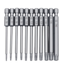 11 pezzi Punte per cacciavite elettrico placcate in metallo massiccio da 1/4 di pollice (75 mm) con testa T8T9T10T15T20T25T27T30T40