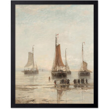 Poster vintage cu bărci Scheveningen la ancoră, cu arcuri în stil Bluff - Artă cu pânze, peisaj marin, 8x10 cm, negru, fără ramă - Compatibil