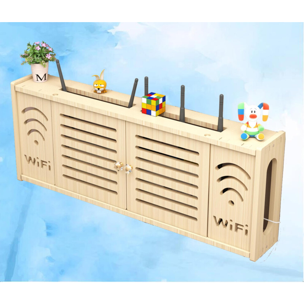 Wooden Wall Mounted Wifi Router Storage Box With Cable Management And Ventilation, C71x28cm 9113335045309