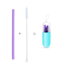 GDHOME Drinking Silicone Straws Reusable Folding Portable Outdoor With Cleaning Brush