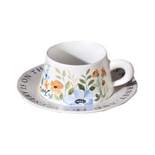 8.5oz French Floral Ceramic Coffee Cup Set With Retro Style Floral Coffee Cup White Orange Blooms