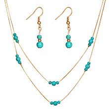 Set di orecchini e collana turchesi, collana con pendente a doppio strato alla moda da donna