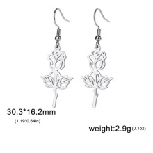 RSAMD Rose Flower Drop Earrings Women Girls Stainless Steel Earrings Romantic Jewelry-Steel color