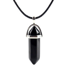 Schwarze, verstellbare, exquisite Damen-Halskette mit sechseckigem Natursteinanhänger, drahtumwickelt, Schmuckaccessoires