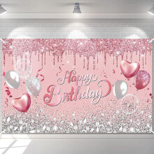 Fondo de cumpleaños color oro rosa Globos de purpurina rosa y plateada Pancarta Decoraciones de cumpleaños color oro rosa