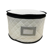 Boîte de rangement TISHITA pour vaisselle, tasses, assiettes et bols, avec protections. Étui rigide rond beige XL. Convient pour la porcelaine, les