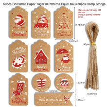100 etiquetas de regalo navideñas de papel kraft marrón con cordel, compatibles con envoltorios navideños DIY, etiquetas y decoración de fiestas.
