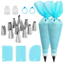 21pcs Stainless Steel Cake Decorating Kit - Icing Piping Nozzles, Pastry Bags, Converters & Scrapers - Compatible with Wilton Tips