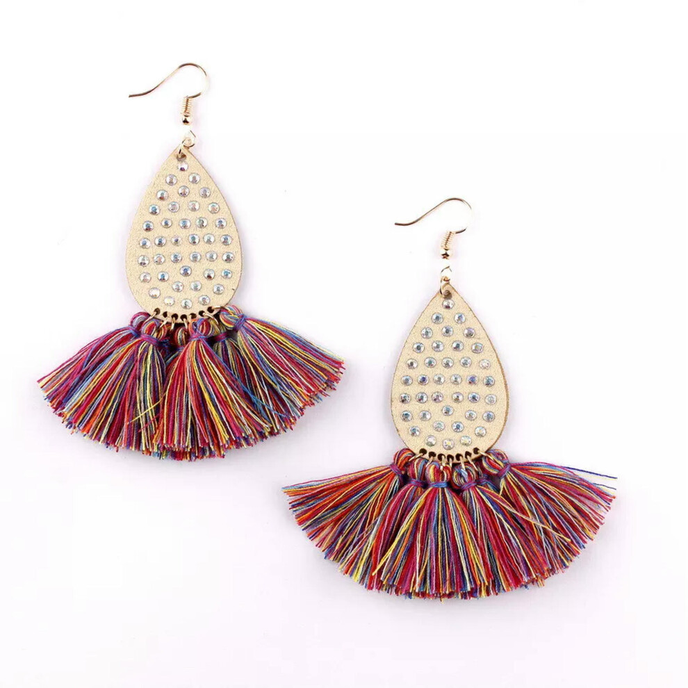 RSAMD Bohemian Vintage Leather Teardrop Tassel Fringe Boho Dangle Earrings Jewelry Pop-image-OPC-PR6K7HR-NEW