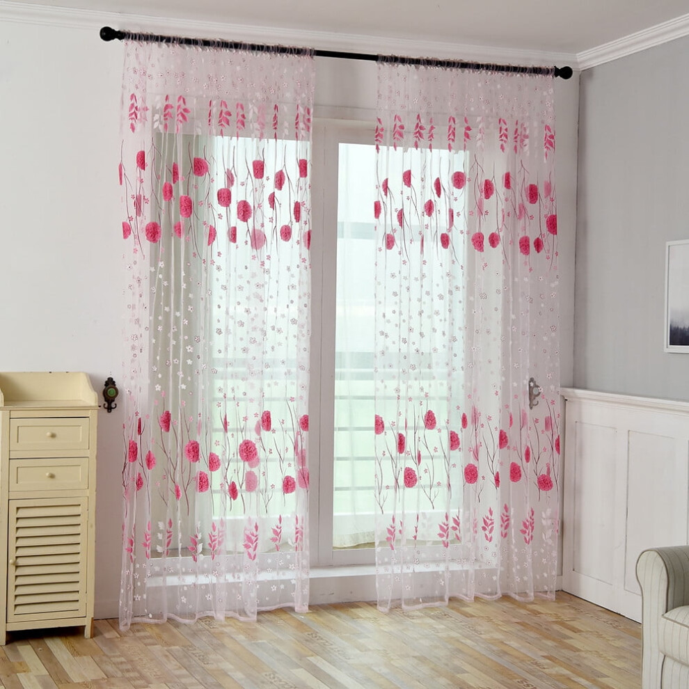 Leaves Sheer Voile Curtain Panel 75 Inches Long, Insulated Living Room Drapes, Compatible With Baby Nursery, Window Curtain For Travel Cyan
