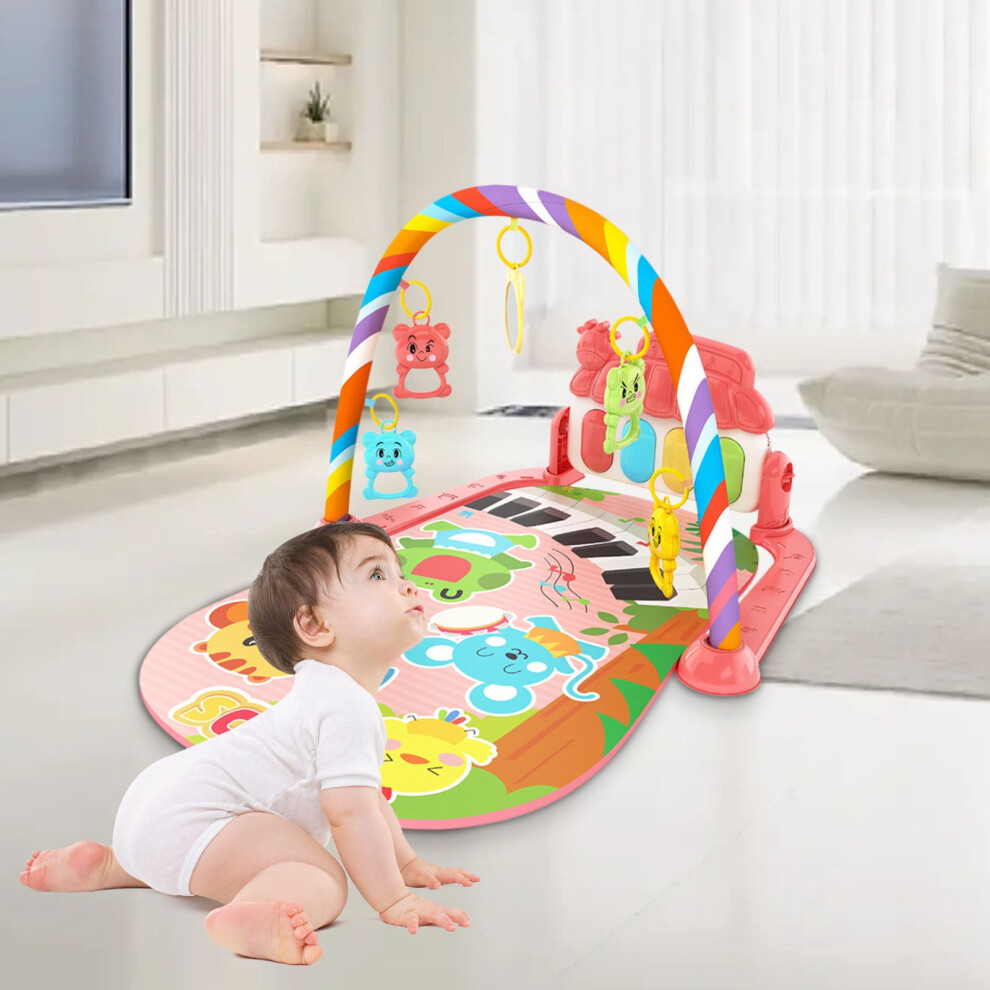 SDJMa Baby Play Gym Mat with Piano, Music & Lights, 5 Pendants, Kick & Walker Activated, Smart Stages Learning, Tummy Time Playmat for Girls & Boys
