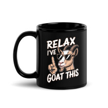 Leuke zwarte glanzende mok met woordspeling voor boerderijdieren, Relax I've Goat This (325 ml)