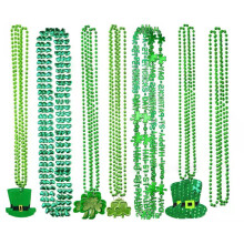 Washranp St. Patrick's Day Kleeblatt-Halskette, irisch-grüne Hutbuchstaben lange runde Perlenkette für Partyartikel