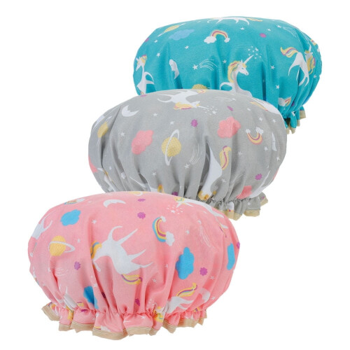 Lot de 3 bonnets de douche à élastique ajustable, bonnet de bain imperméable double couche en satin.