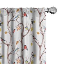 Rideaux d'automne (lot de 2), motif aquarelle d'oiseaux et de feuilles jaunes, légers avec passe-tringle, 71 x 241 cm, pêche foncé/multicolore,