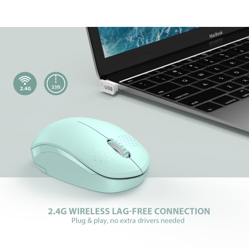 Mouse wireless Seenda 2.4G USB con ricevitore USB, portatile, verde menta, mini mouse sottile per PC, computer, tablet e laptop. 1