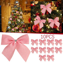 HANXIULIN 10Pcs Christmas Bows, Fabric Garland Decorations Compatible with Christmas Tree, Party Decor, Pink
