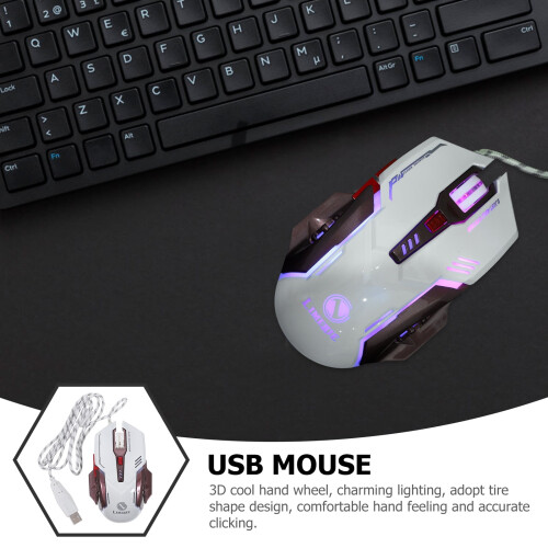 2 Pack Gaming Mouse Optical E-sports USB Gamer Wired Chip White Plastic 1