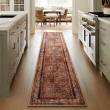 Boho Washable Non-Slip Hallway Runner Rug 2x8 ft, Dark Red - Vintage Distressed Accent for Kitchen, Entryway, Laundry, Bedroom