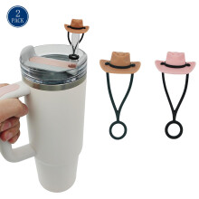 2 Pack Silicone Cowboy Hat Straw Covers Compatible with Stanley Cup 30 40 oz, Cute Tumbler Topper Gift for Men & Women (Brown+Pink)