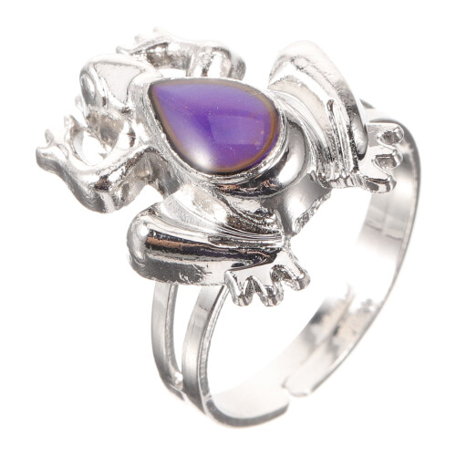 Guangmc Cute Frog Mood Ring Stackable Animal Jewelry Gift