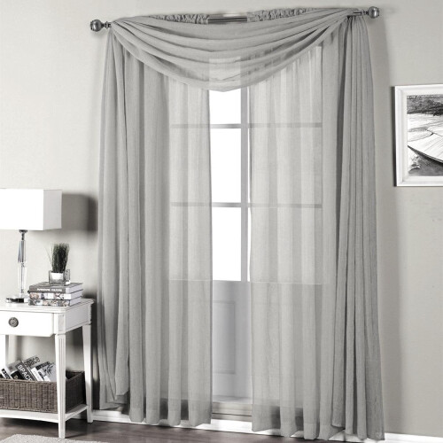 Qutain Linen Solid Viole Sheer Curtain Window Panel Drapes 55" x 84 inch - Silver