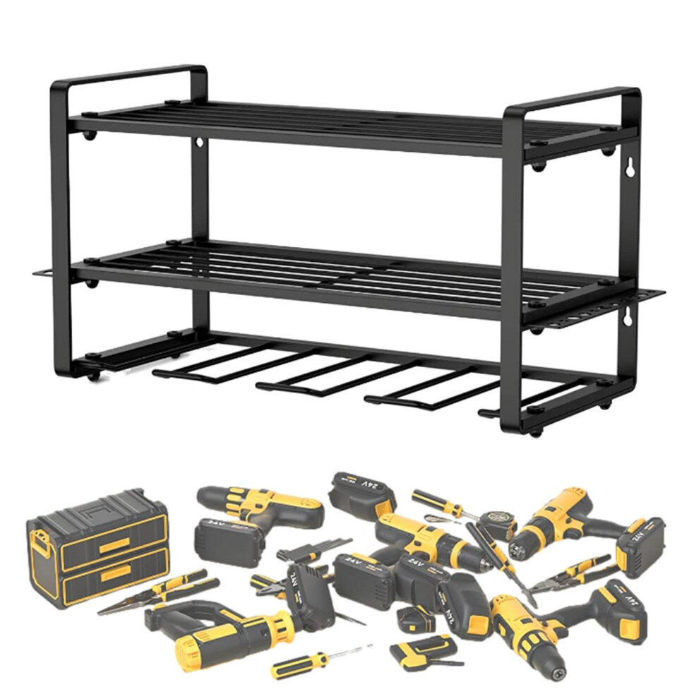 Power Tool Organizer Wall Mounted Drill Rack Heavy Duty 2Layer Storage For Garage Workshop 9113335045934