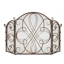 Heavy Duty Freestanding Fireplace Screen Guard with Folding Three Panel Iron Mesh for Sturdy Protection