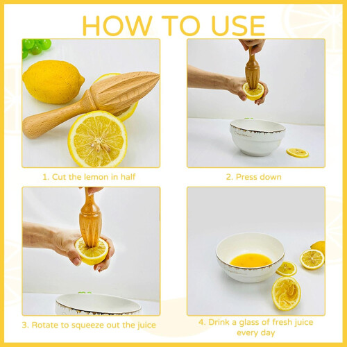 Wooden Citrus Juicer with Ergonomic Grip, Solid Beech Handheld Lemon Squeezer for Kitchen and Bar 2