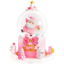 Pink Christmas Snow Globe Music Box with Santa Claus, Color Changing Lights, 8 Songs, Rotating Scene