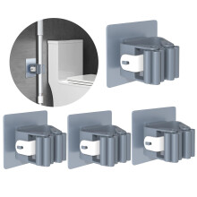 4 Pack Self Adhesive Broom Holder Wall Mount with Secure NonSlip Grip, No Drill Mop Organizer for Garage, Kitchen, Closet