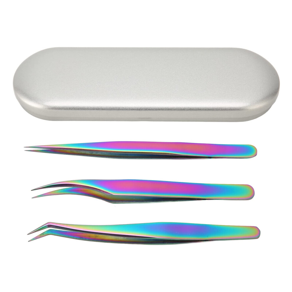 3PCS Stainless Steel Eyelash Extension Tweezers Set with Curved and Straight Tips for Volume Lashes