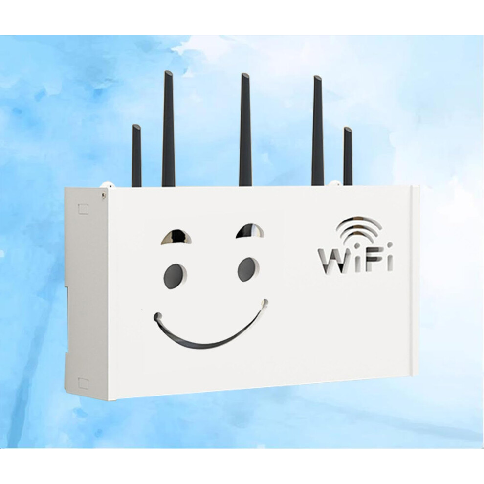 Wifi Router Storage Box Wall Mounted Shelf With Ventilated Design For Cable Clutter Reduction 38X20x8.5cm White 9164114656384